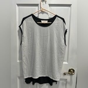 ANN TAYLOR LOFT White & Gray Sleeveless Side Slit Hi Low Top SIZE LARGE PreLoved